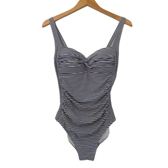 Bond‎ Eye Australia One Piece Swimsuit Womens 6 D/DD Blue White Stripe Ruched - Picture 1 of 10